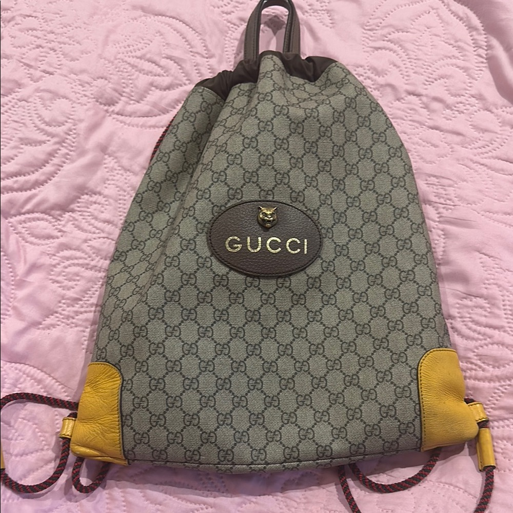 Gucci Gray and Yellow Monogram Backpack